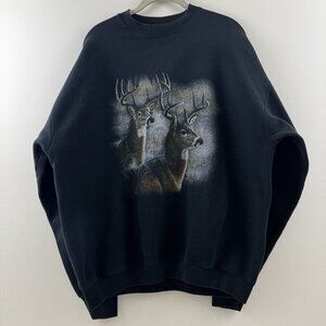 Vintage Whitetail Deer Forest Nature Print Pullover Sweatshirt Size - Mens XL